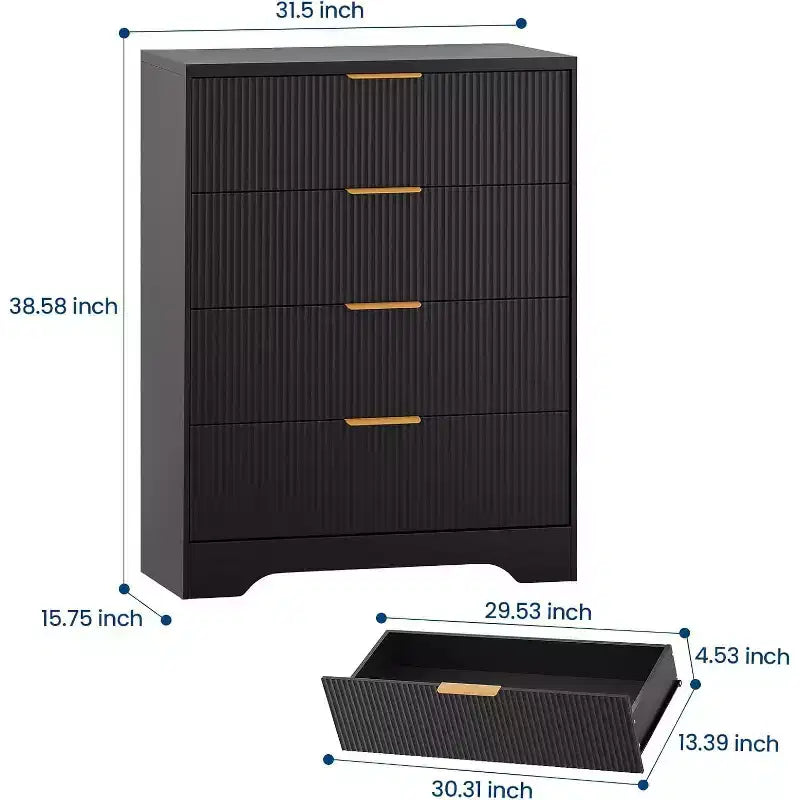 Cassettiera a 4 cassetti 55 White Wave Panel, Armadio Alto con Finitura Effetto Legno, Organizer Multifunzione per Cameretta, Corridoio, Soggiorno