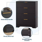 Cassettiera a 4 cassetti 55 White Wave Panel, Armadio Alto con Finitura Effetto Legno, Organizer Multifunzione per Cameretta, Corridoio, Soggiorno