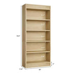 Libreria a colonna da 71 pollici stile fattoria con motivo a doppia scanalatura, libreria alta a 5 ripiani con base in legno, libreria in legno