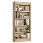 Libreria a colonna da 71 pollici stile fattoria con motivo a doppia scanalatura, libreria alta a 5 ripiani con base in legno, libreria in legno