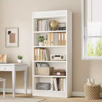 Libreria a colonna da 71 pollici stile fattoria con motivo a doppia scanalatura, libreria alta a 5 ripiani con base in legno, libreria in legno
