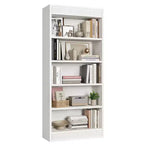 Libreria a colonna da 71 pollici stile fattoria con motivo a doppia scanalatura, libreria alta a 5 ripiani con base in legno, libreria in legno