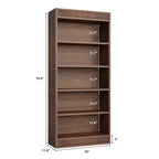 Libreria a colonna da 71 pollici stile fattoria con motivo a doppia scanalatura, libreria alta a 5 ripiani con base in legno, libreria in legno