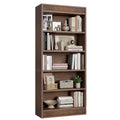 71 Farmhouse Bookcase w/Double Fluted Design, 5 Tier Tall Bookshelf with Wooden Base, Wooden Bookshelf