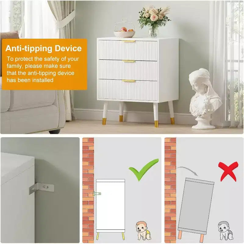 Cassettiera moderna a 3 cassetti, comò a righe verticali, organizer per camera da letto e soggiorno