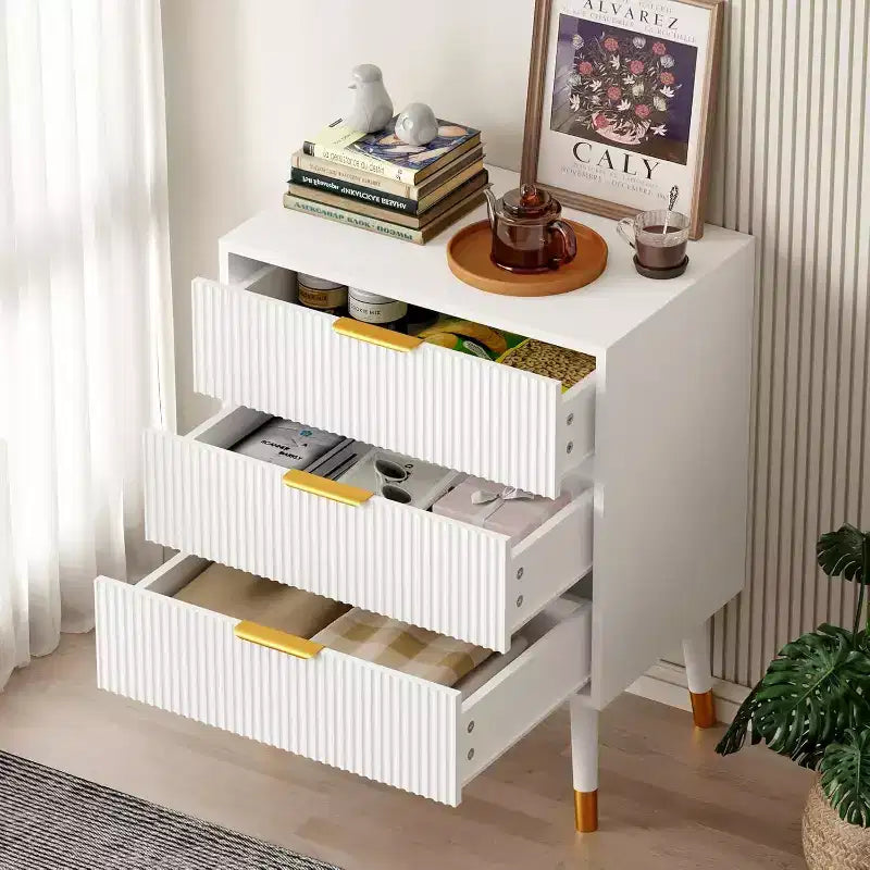 Cassettiera moderna a 3 cassetti, comò a righe verticali, organizer per camera da letto e soggiorno
