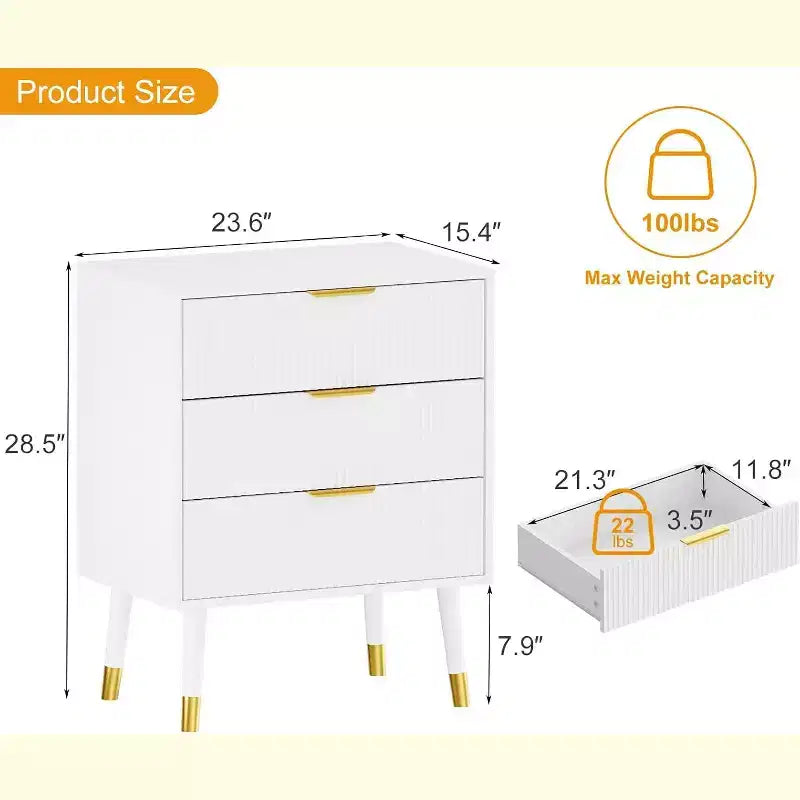 Cassettiera moderna a 3 cassetti, comò a righe verticali, organizer per camera da letto e soggiorno