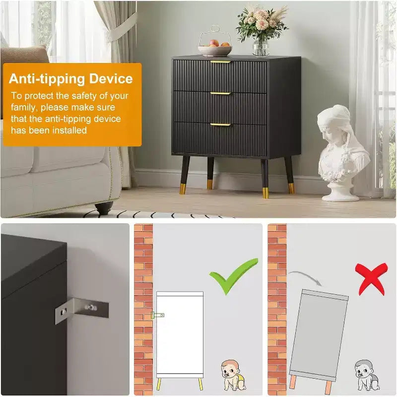 Cassettiera moderna a 3 cassetti, comò a righe verticali, organizer per camera da letto e soggiorno