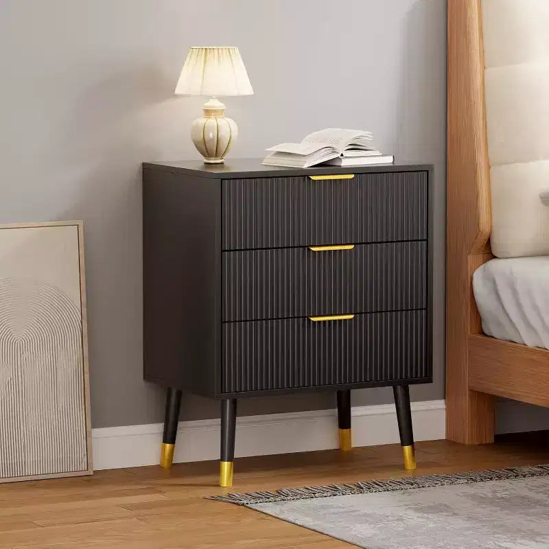 Cassettiera moderna a 3 cassetti, comò a righe verticali, organizer per camera da letto e soggiorno