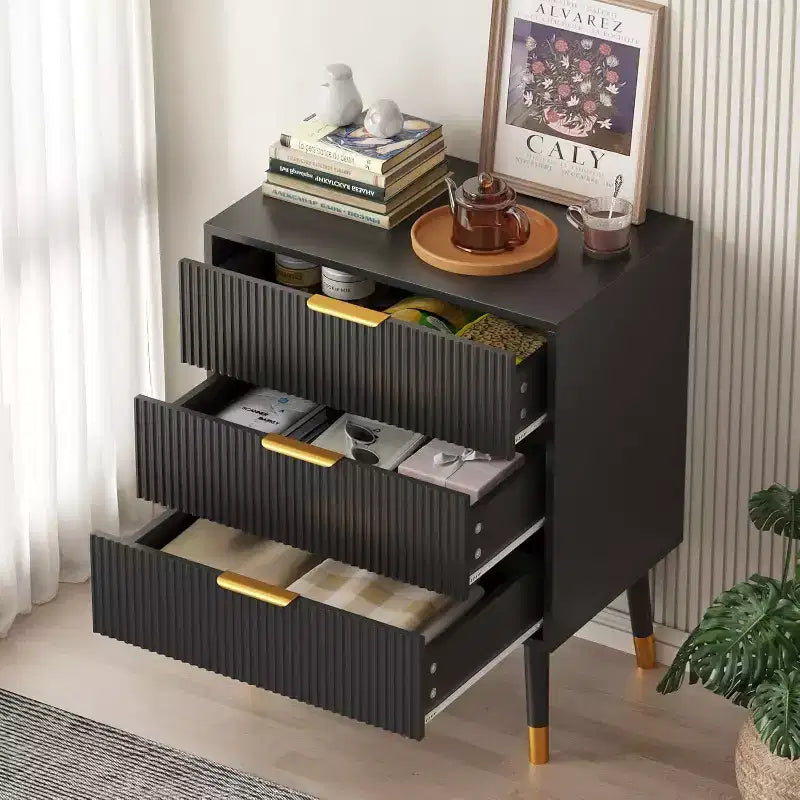 Cassettiera moderna a 3 cassetti, comò a righe verticali, organizer per camera da letto e soggiorno