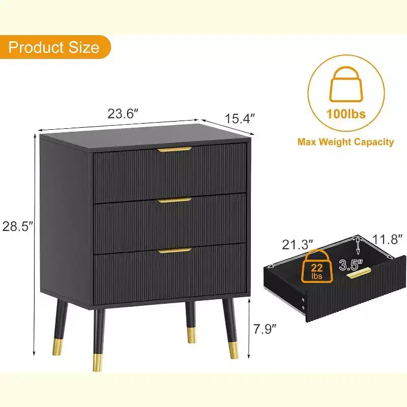 Cassettiera moderna a 3 cassetti, comò a righe verticali, organizer per camera da letto e soggiorno