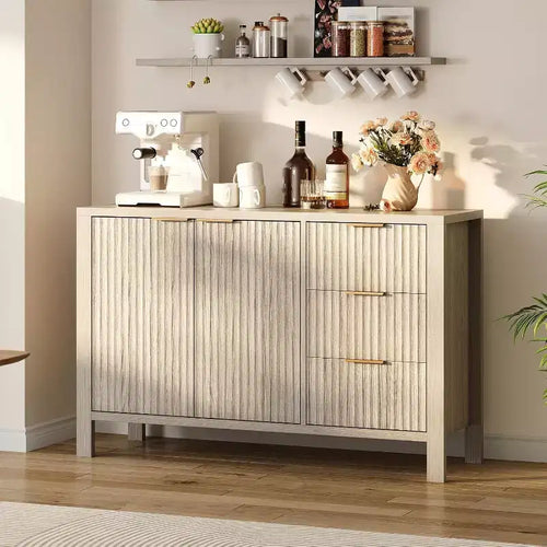 47 Fluted Sideboard Buffet Cabinet, 2 Doors, 3 Drawers, Adjustable Shelf, for Dining Room, Living Room, Entryway