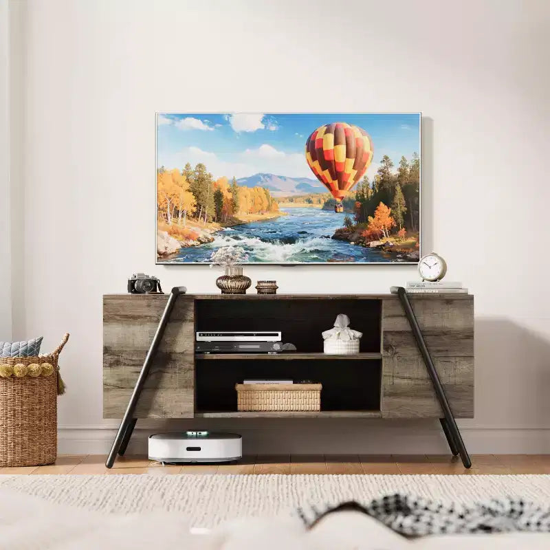 Mobile TV, Centro di Intrattenimento Moderno con Ripiani Regolabili, Fori Passacavi, Console Multimediale, Gambe in Metallo a U, per Soggiorno, Camera da Letto, Arredo Ufficio