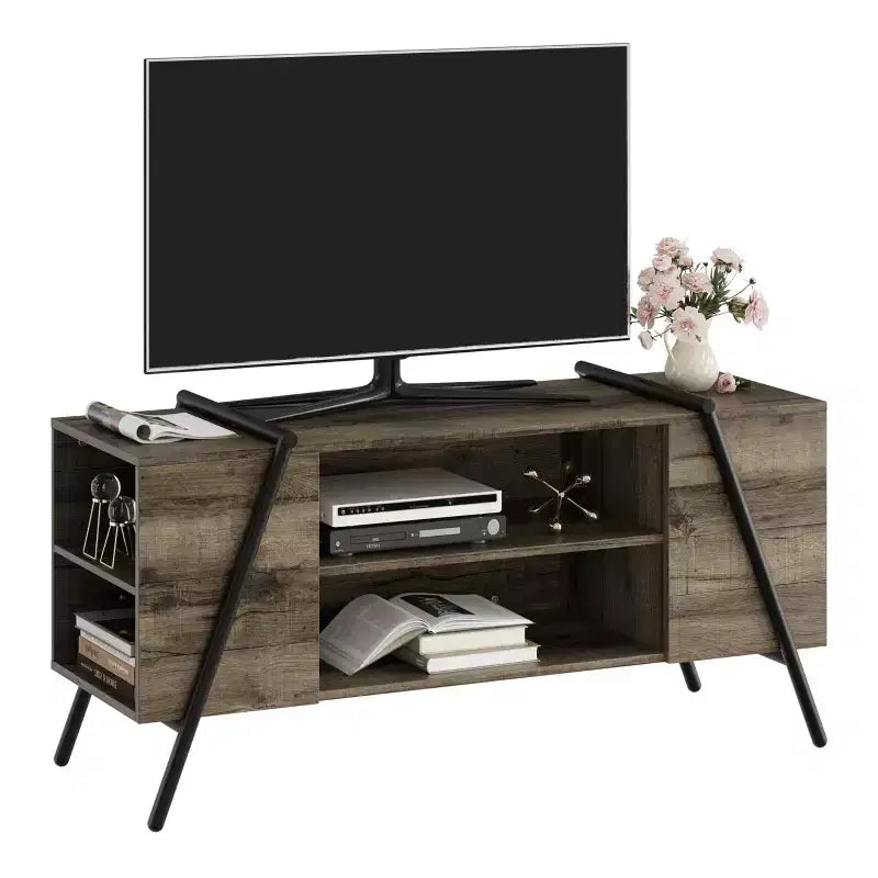 Mobile TV, Centro di Intrattenimento Moderno con Ripiani Regolabili, Fori Passacavi, Console Multimediale, Gambe in Metallo a U, per Soggiorno, Camera da Letto, Arredo Ufficio