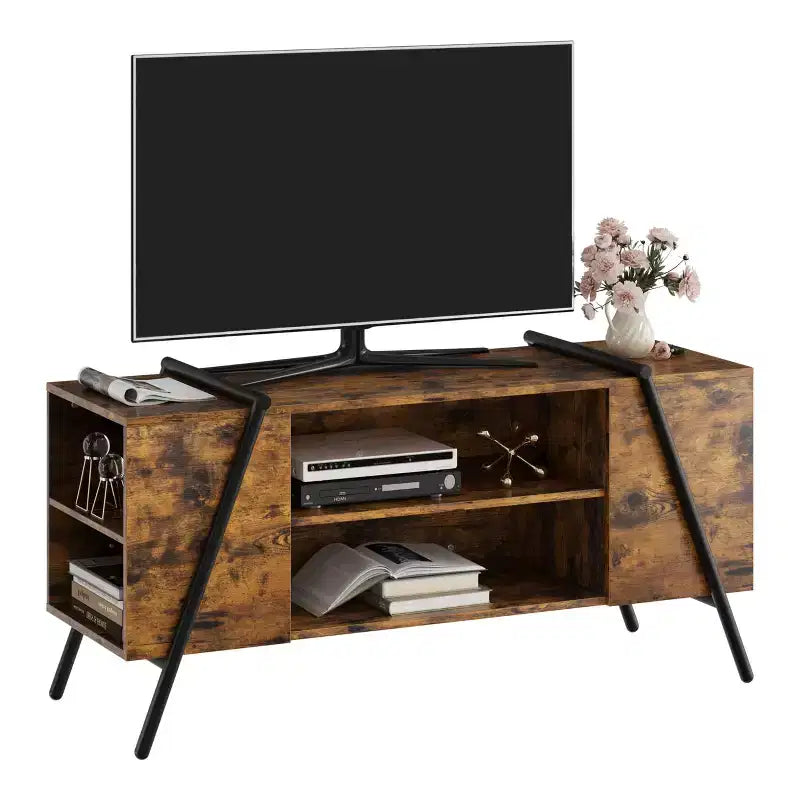 Mobile TV, Centro di Intrattenimento Moderno con Ripiani Regolabili, Fori Passacavi, Console Multimediale, Gambe in Metallo a U, per Soggiorno, Camera da Letto, Arredo Ufficio