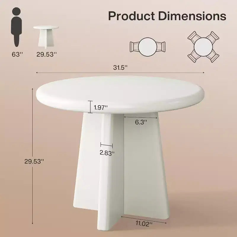 Tavolo da Pranzo Rotondo per 2-4 Persone, Tavolo Piccolo da Cucina da 80 cm con Base Robusta, Mobile Moderno per Sala da Pranzo, Salotto, Bianco