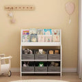 MAYEERTY Bookshelf with 6 Fabric Storage Bins, Multifunctional Children's Bookcase and Toy Organzier White