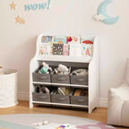 Libreria con 6 contenitori in tessuto, scaffale per bambini e organizer per giocattoli multifunzionale bianco