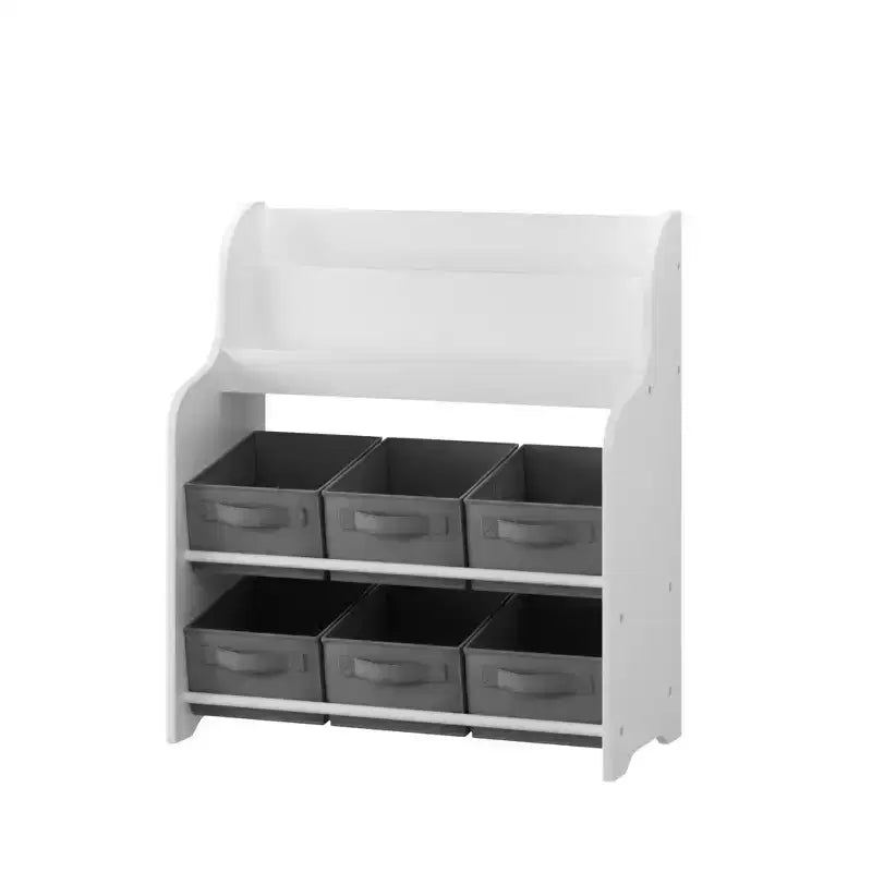 Libreria con 6 contenitori in tessuto, scaffale per bambini e organizer per giocattoli multifunzionale bianco