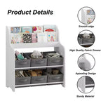 Libreria con 6 contenitori in tessuto, scaffale per bambini e organizer per giocattoli multifunzionale bianco