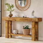 Tribesigns 63-Inch Solid Wood Long Console Table, 2-Tier Storage Farmhouse Sofa Table, for Living Room, Hallway, Entrance, Foyer, Rustic Brown