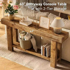 Tavolo Consolle Lungo in Legno Massello da 160 cm, Tavolo da Divano Rustico a 2 Ripiani, per Soggiorno, Corridoio, Ingresso, Foyer, Marrone Rustico
