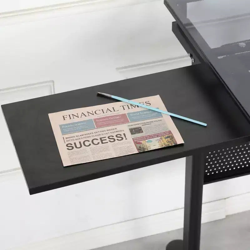 Tavolo da disegno regolabile con manovella (con 2 cassetti in metallo, nero) sgabello incluso