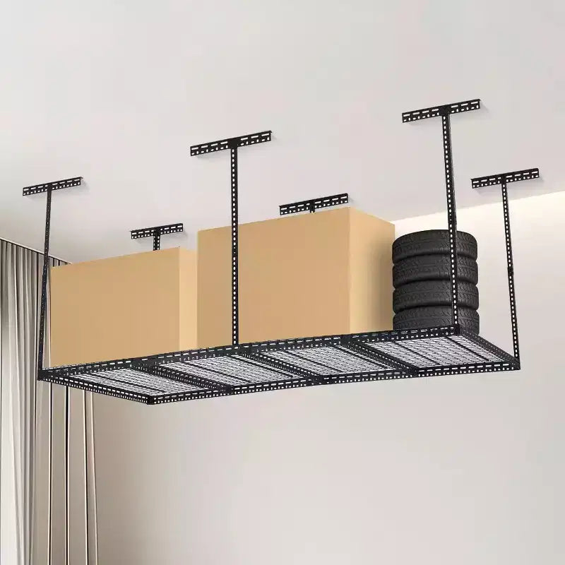 4x8 Overhead Garage Storage Rack, 22-40 Height Adjustable Garage Ceiling Storage Rack With 4 Vertical Posts, 660lbs Weight Capacity