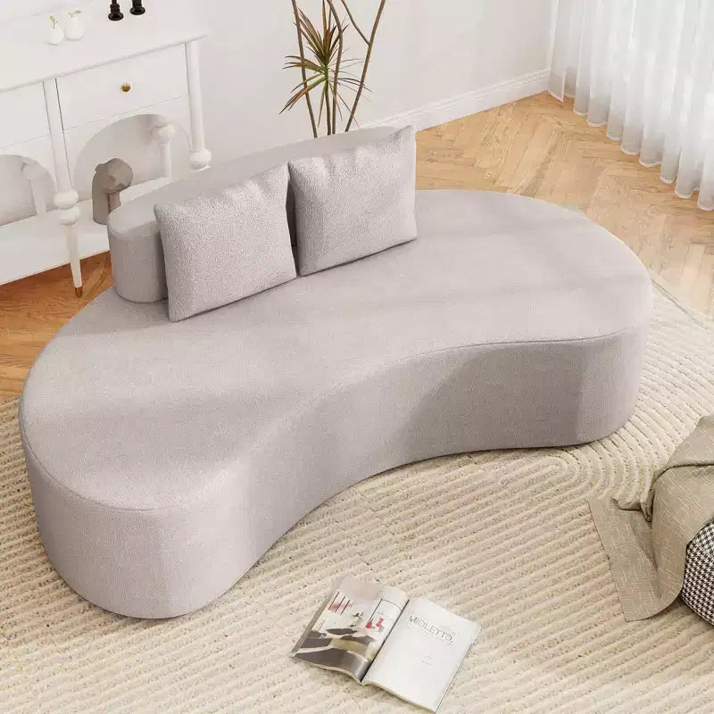Divano curvo imbottito 78.5 con 2 cuscini accoglienti, schienale basso beige/grigio
