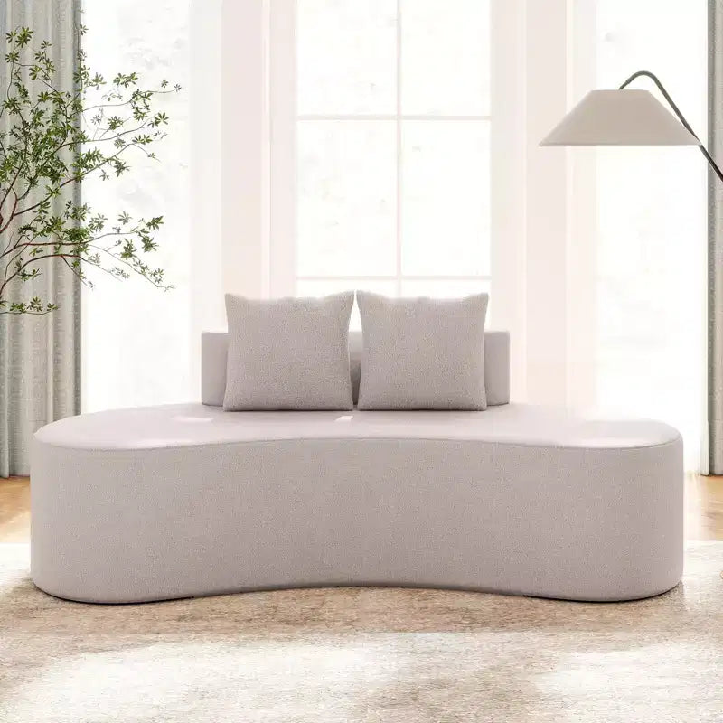 Divano curvo imbottito 78.5 con 2 cuscini accoglienti, schienale basso beige/grigio