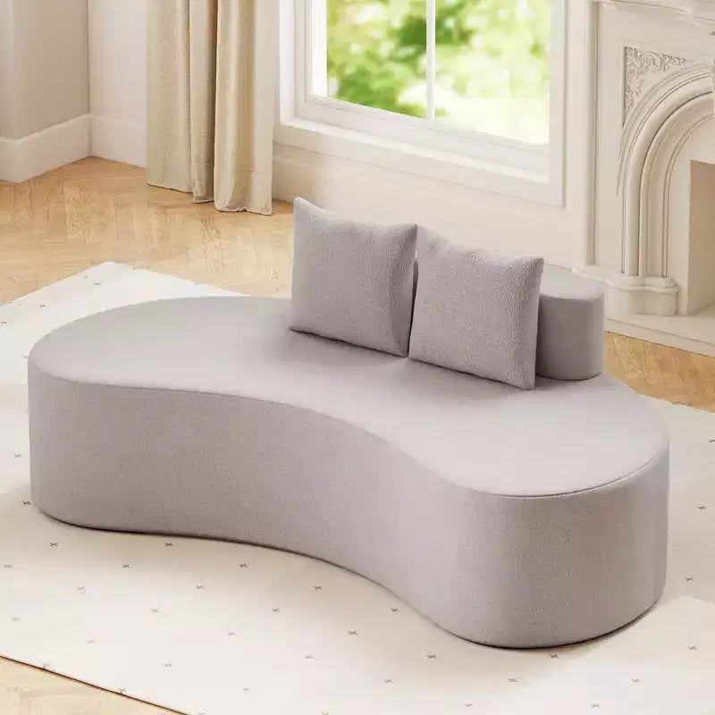 Divano curvo imbottito 78.5 con 2 cuscini accoglienti, schienale basso beige/grigio