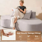 Divano curvo imbottito 78.5 con 2 cuscini accoglienti, schienale basso beige/grigio