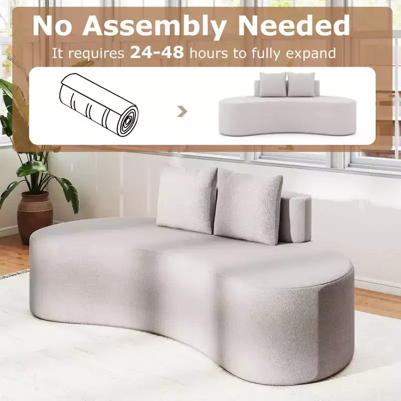 Divano curvo imbottito 78.5 con 2 cuscini accoglienti, schienale basso beige/grigio