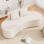 Divano curvo imbottito 78.5 con 2 cuscini accoglienti, schienale basso beige/grigio