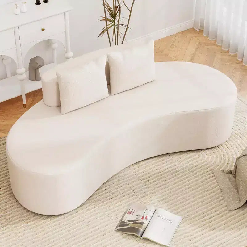 Divano curvo imbottito 78.5 con 2 cuscini accoglienti, schienale basso beige/grigio