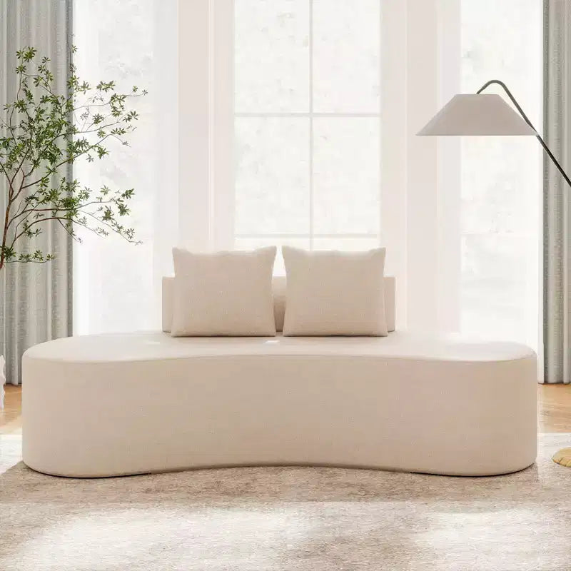 Divano curvo imbottito 78.5 con 2 cuscini accoglienti, schienale basso beige/grigio