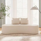 Divano curvo imbottito 78.5 con 2 cuscini accoglienti, schienale basso beige/grigio