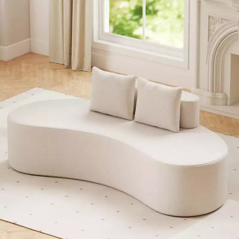 Divano curvo imbottito 78.5 con 2 cuscini accoglienti, schienale basso beige/grigio