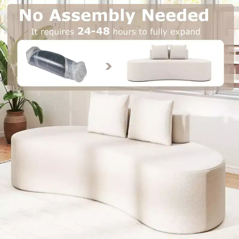 Divano curvo imbottito 78.5 con 2 cuscini accoglienti, schienale basso beige/grigio