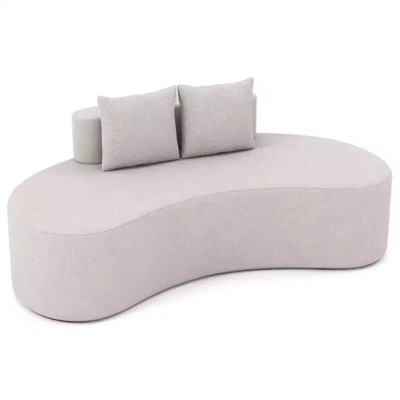 Divano curvo imbottito 78.5 con 2 cuscini accoglienti, schienale basso beige/grigio