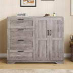 PB Board Double-Door 4-Drawer Wardrobe Gray | Bedroom, Kids' Room, Small Space
