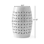 Tavolino d'appoggio cilindrico industriale accentato da 12 pollici con design a intaglio curvo per uso interno ed esterno