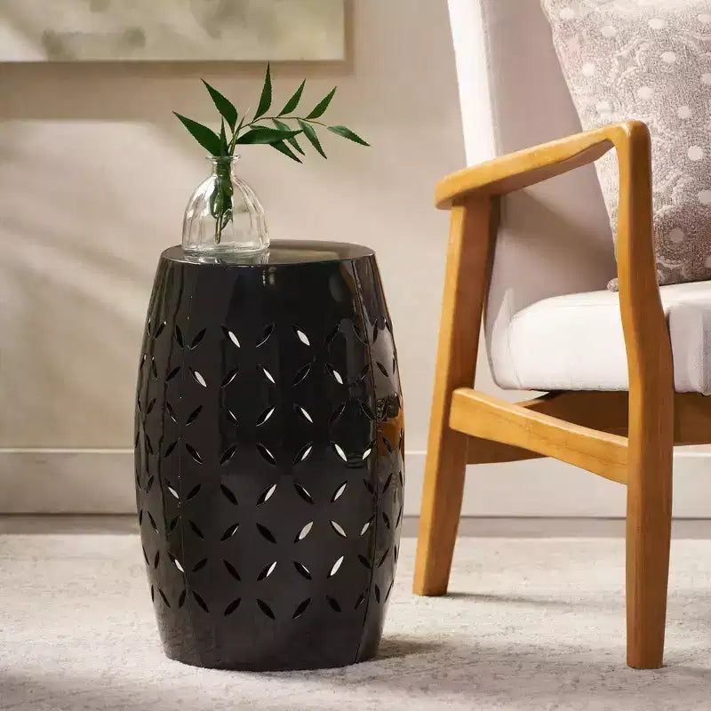 Zeus & Ruta 12 Industrial Cylindrical Accent Side Table with Curved Cutout Design for Indoor & Outdoor Use