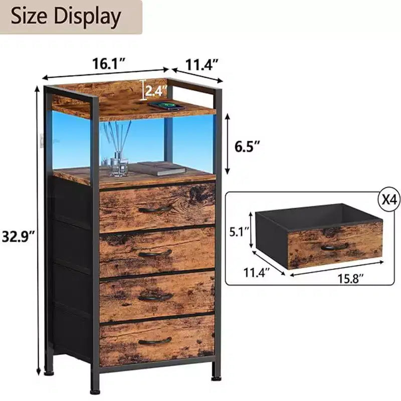 Cassettiera con 4 cassetti, dotata di piano d'appoggio in legno e specchiera, adatta per camere da letto e cucine, 41x29x83.5 cm