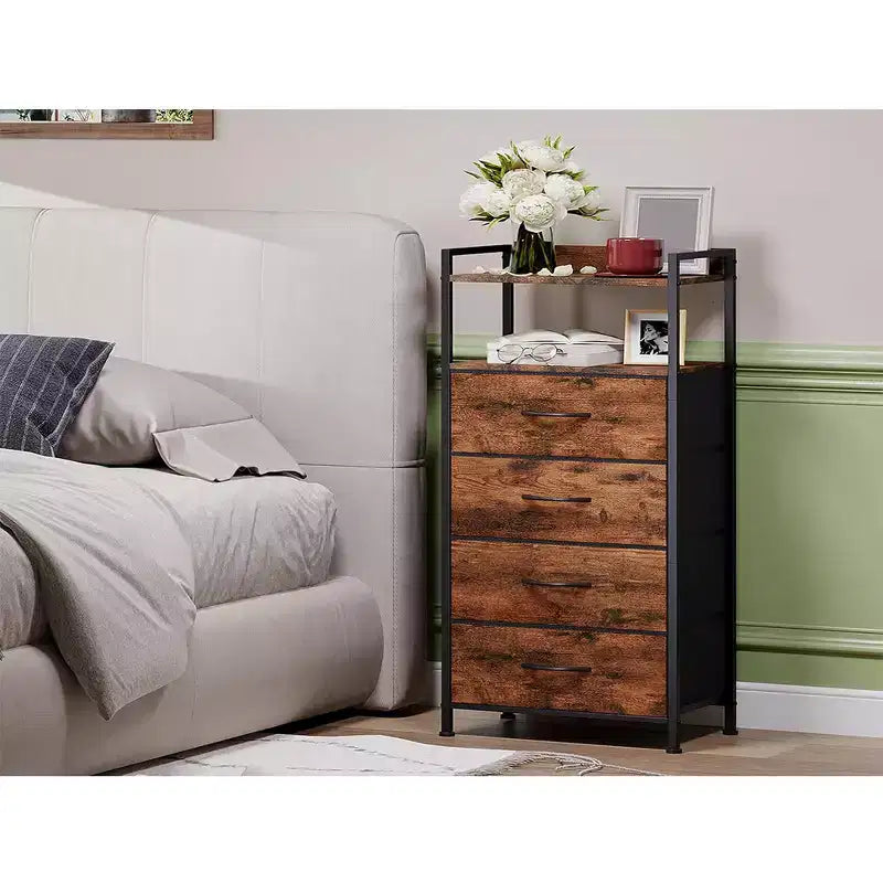 Cassettiera con 4 cassetti, dotata di piano d'appoggio in legno e specchiera, adatta per camere da letto e cucine, 41x29x83.5 cm