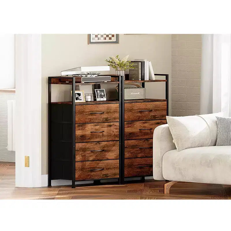 Cassettiera con 4 cassetti, dotata di piano d'appoggio in legno e specchiera, adatta per camere da letto e cucine, 41x29x83.5 cm