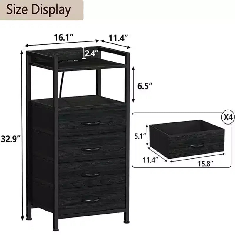 Cassettiera con 4 cassetti, dotata di piano d'appoggio in legno e specchiera, adatta per camere da letto e cucine, 41x29x83.5 cm