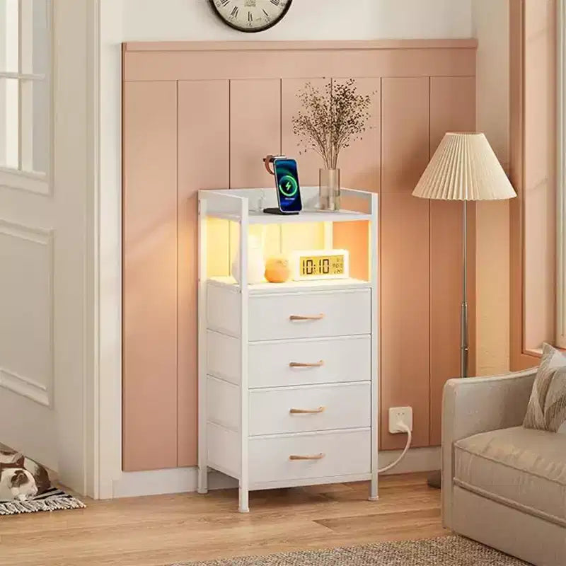 Cassettiera con 4 cassetti, dotata di piano d'appoggio in legno e specchiera, adatta per camere da letto e cucine, 41x29x83.5 cm