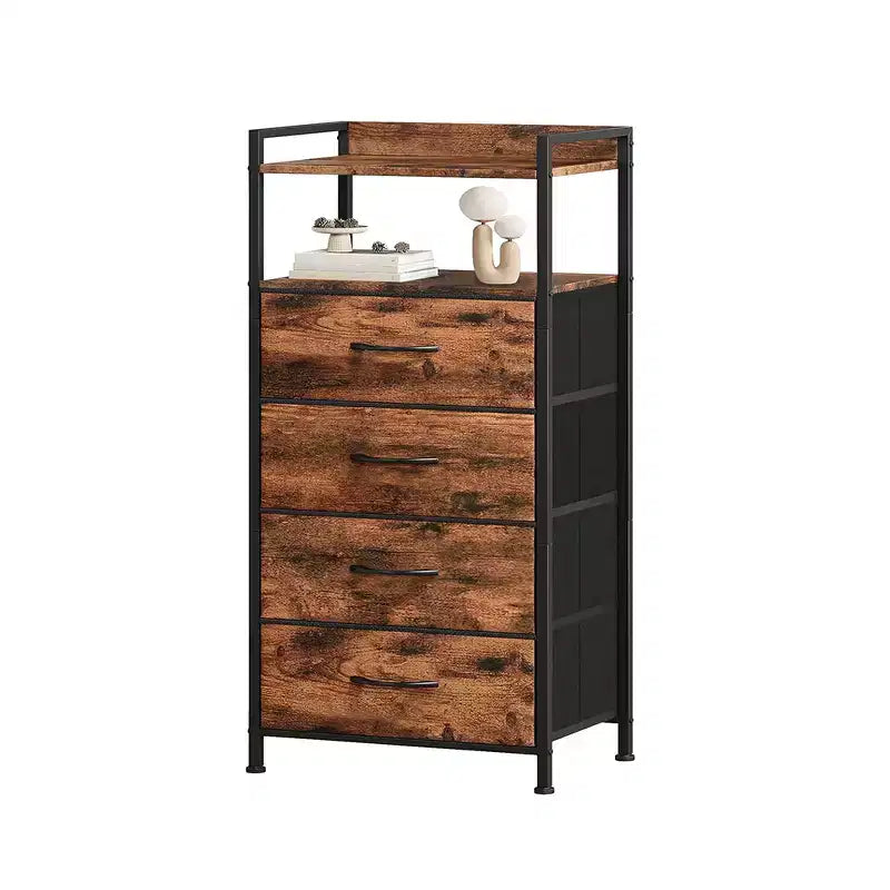Cassettiera con 4 cassetti, dotata di piano d'appoggio in legno e specchiera, adatta per camere da letto e cucine, 41x29x83.5 cm