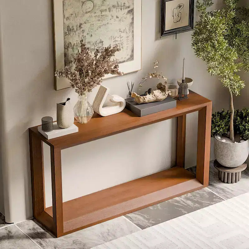 Okak Modern Solid Wood Veneer Console Table with Ample Storage Tier,Behind Sofa Table Bar Table for Living Room,Hallway